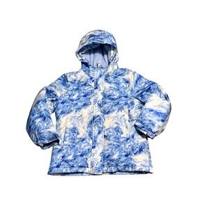 Childrens‎ Place Blue White Marble Print Hooded Puffer Jacket Kids Size M 7/8